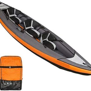 Hammer Deluxe 3 Persona Inflable portátil Deporte Canoa Kayak Incluye 3 Asientos, Bomba de pie y Llevar/Bolsa de Almacenamiento de flotación, Espesado del Barco de Goma Espesada Canoa Rafting en Bar