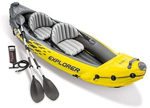 Intex Explorer K2 Kayak, Kayak Hinchable de 2 Personas Set con remos de Aluminio y Bomba de Aire de Salida de Alta