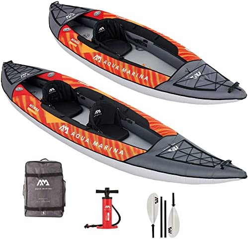 Am AQUA MARINA Kayak Inflable de travesía para 2 Personas MEMBA-390 Naranja Set Todo Incluido, Optimizado para un rápido Deslizamiento