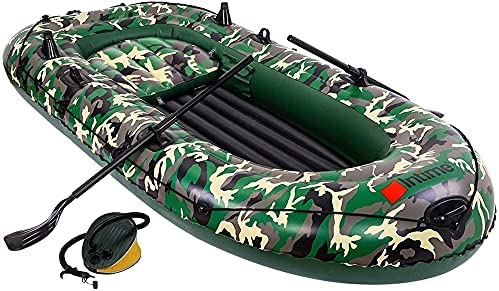 Kayak inflable para 3 personas Canoa - Kayak inflable de balsa de 9 pies con bomba de aire Remo de cuerda Bote para 2-4 personas para adultos y niños, bote de pesca de camuflaje portátil 5 K