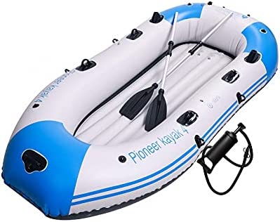 QHYTL Bote Inflable para Adultos, Bote de Goma para 3-4 Personas, Juego de Kayak Inflable con remos y Bomba de Aire de Alto Rendimiento, Kayak Inflable para balsa, Kayak para Bote de PES