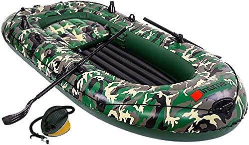 Kayak inflable para 3 personas Canoa - Kayak inflable de balsa de 9 pies con bomba de aire Remo de cuerda Bote para 2-4 personas para adultos y niños, bote de pesca de camuflaje portátil 9 K