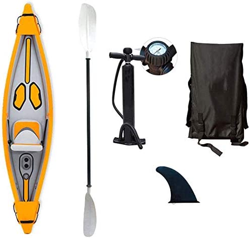 LXDDP Kayak Inflable para 1 Persona, Canoa Inflable Unisex para Kayak Rafting Aventura en el Agua 375 X 72 cm, con paletas aleación Aluminio y Bomba Aire bidireccional