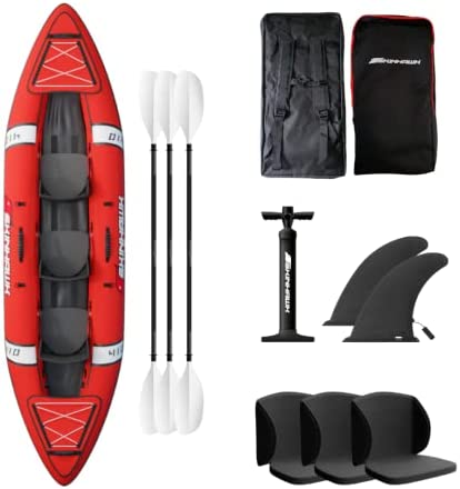 SKINHAWK Kayak Premium - Juego de 3 paletas de aluminio, 3 asientos, bomba, bolsa de 410 x 95 cm